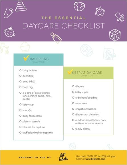 Everything You Need When Your Kid Starts Daycare - Daycare Supplies  Checklist